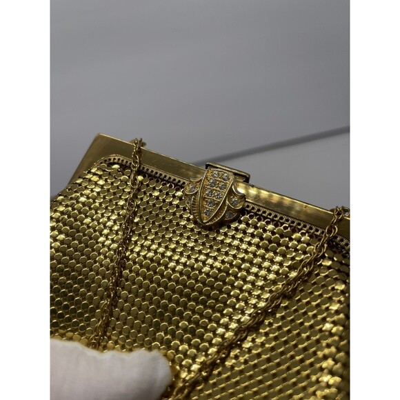Vintage Whiting & Davis Gold tone Clutch Purse Sequin Mesh Crystals retro bag - Picture 13 of 16